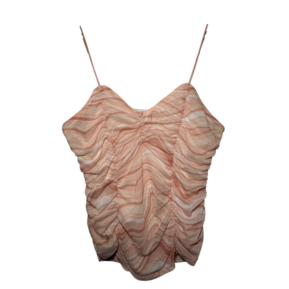 Womens Sheer Lined Mesh Ruched Cami Top Swirl Small Ethereal Rave‎ Festival Y2K